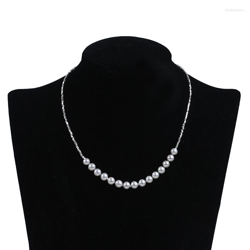

Chains Wholesale 6-7mm S925 Simple Fresh Water Pearl Broken Silver Necklace Accessories