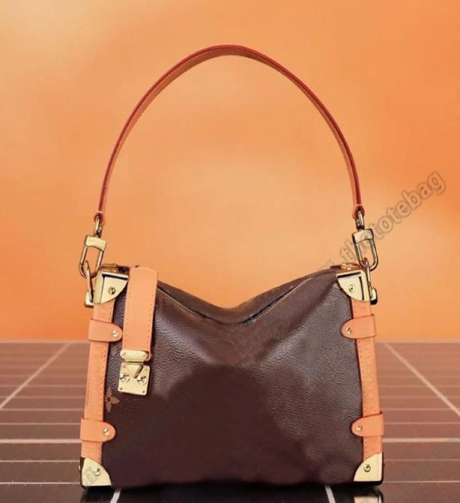 

Side Trunk PM bag coated canvas handbag Luxury Designer leather trim Zip closure with side Slock Crossbody 2023 Shoulder Bags Rem3448879, White