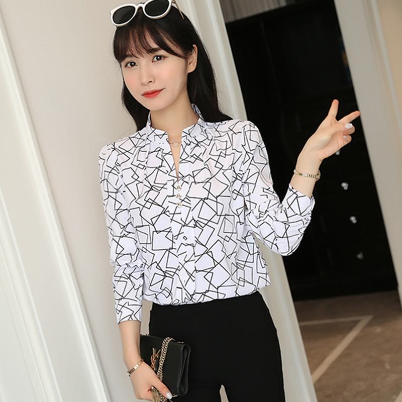 

Women' Blouses & Shirts My In Women Tops And Spring Autumn Geometric Print V Neck Chiffon Shirt Long Sleeves Blusas Mujer De Moda 2023, Camel