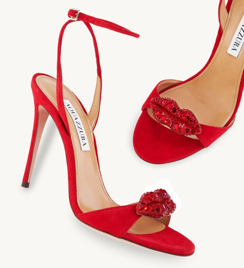 

Summer Brand Aquazzura Kiss Me Sandals Shoes Elasticated Slingback Crystal-embellished Strap High Heels Party Wedding Lady Walking EU35-43