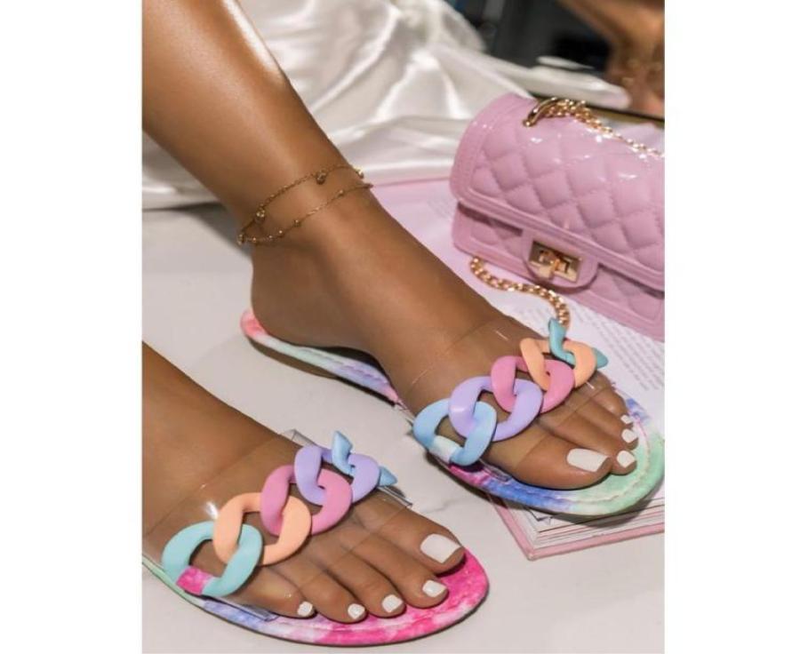 

Summer Women039s Flat Sandals Fashion Chain Open Toe Slippers Outdoor Beach Shoes Plus Size 413968172, Pink