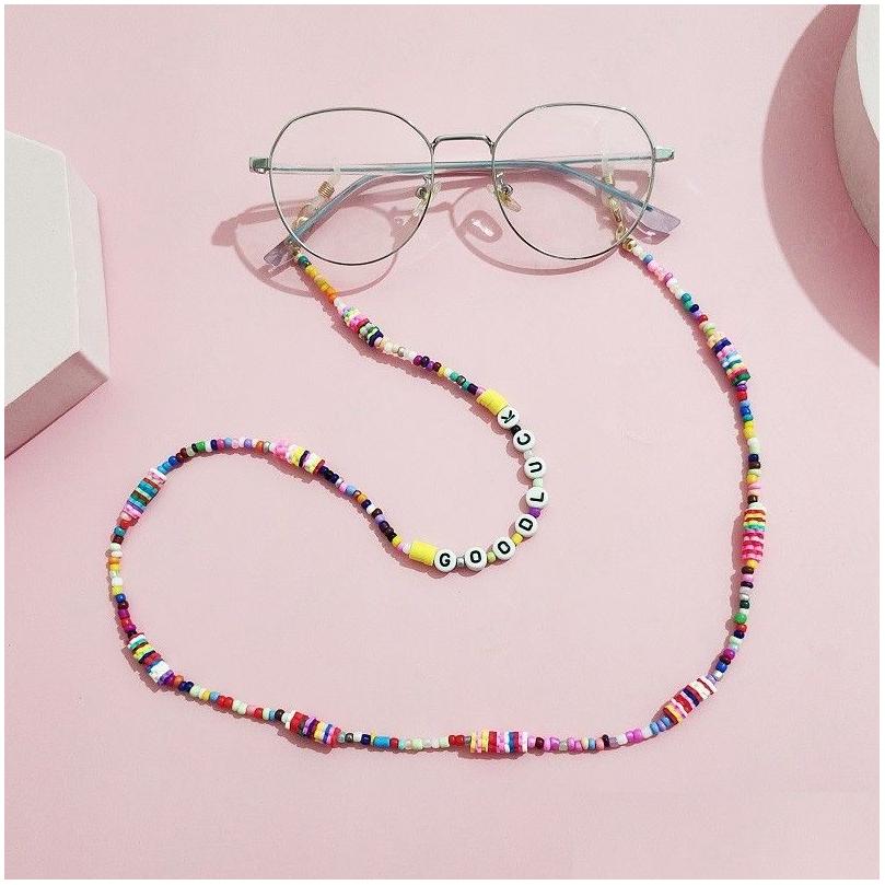 

Eyeglasses Chains Bohemian Color Letter Glasses Chain Bead Soft Clay Lanyard Necklace Straps Women Jewelry Make Wish Gift Drop Deliv Dhwea