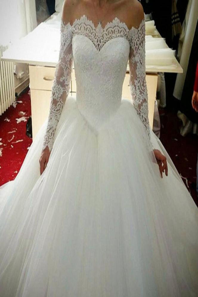 

ZJ9151 Sexy High Quality Wedding Dress 2021 Ball Gown Elegant White Ivory Long Sleeve Bride Dresses Lace Bottom7284516