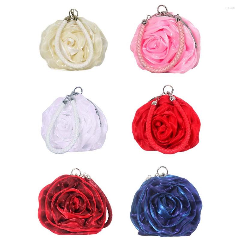 

Shoulder Bags Colourful Women's Rose Flower Handbag Top Handle Bridal Party Wedding Evening Luxury Lady Clutch Purse, Small white