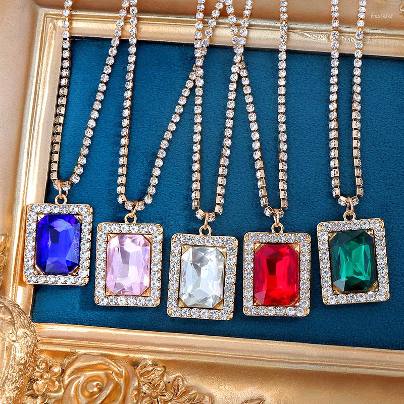 

Chains Caraquet Luxury Rhinestone Tennis Chain Choker Necklaces Female Adjustable Colorful Square Crystal Pendant Necklace Jewelry Gift