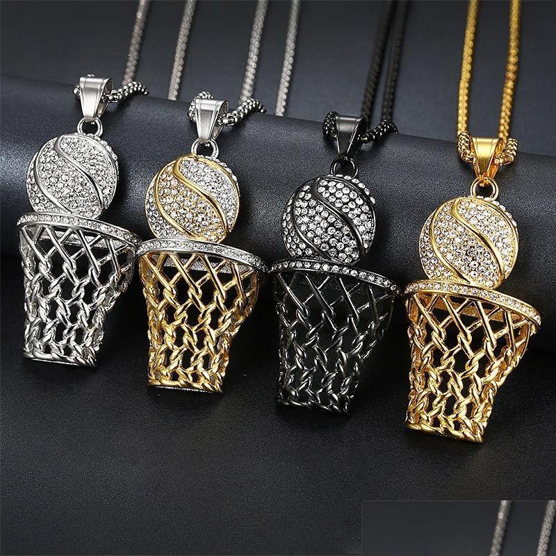 

Pendant Necklaces Hip Hop Bling Iced Out Fl Rhinestone Basketball Necklace 316L Stainless Steel Sport Long For Men Jewelry Drop Deli Dhmge