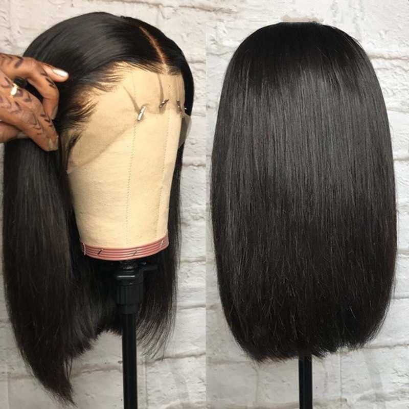 

Natural Hairline Soft Swiss Lace Front Wigs 14 Inch Black Short Bob Wig Heat Resistant Straight Synthetic Cosplay Party Wig for Black Women9yp5