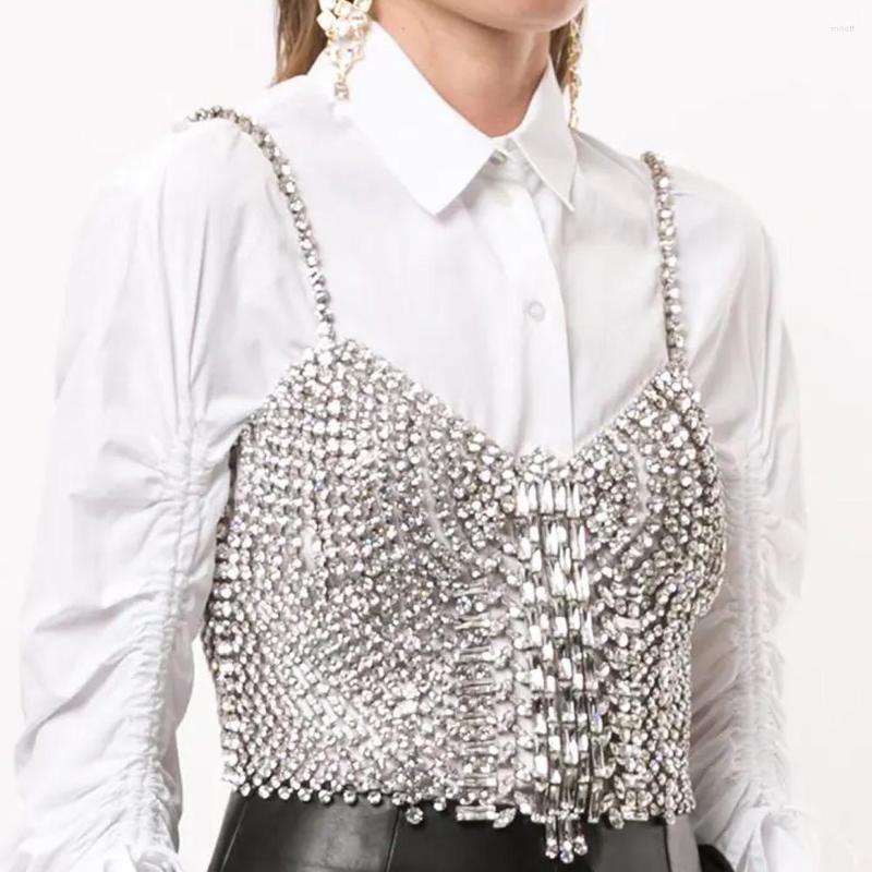 

Women's Tanks Sexy Rhinestone Tassel Women Underwear Chain Shiny Crystal Lingerie Bikini Body Jewelry Camisole Rave Festival Outfits, Gold