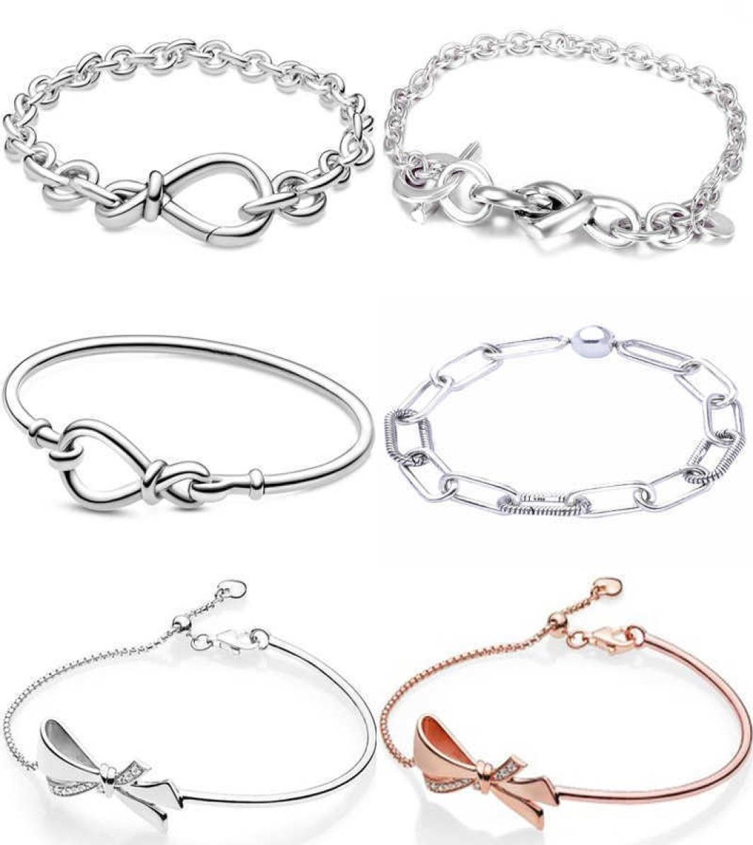 

Chunky Infinity Knotted Heartembellished Tclasp Me Link Pattern Bracelet Fit pandora 925 Sterling Silver Charm DIY Jewelry G09161663334