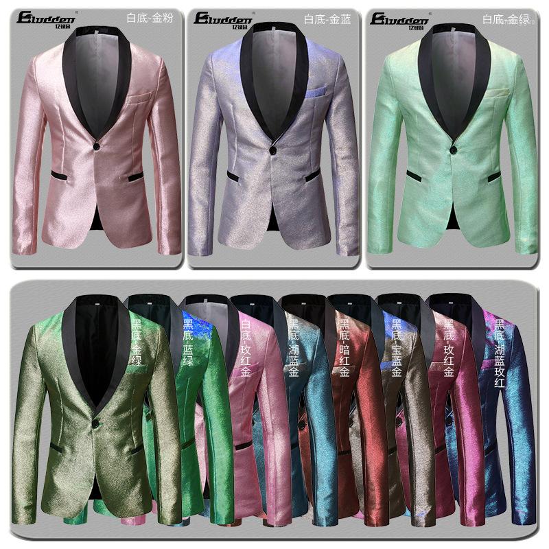 

Men's Suits HOO 2023 Men's Color-Changing Slim Casual Color Matching Suit Jacket Shiny Stage Singer Host Studio Blazer, Black red gold