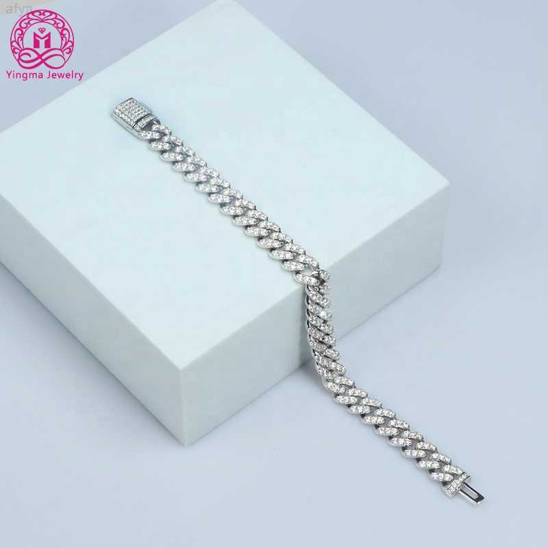 

Ymbb-8mm Vvs Moissanite Diamond White Gold Color Chain Bracelet / Necklace 925 Silver Hip Hop Cuban