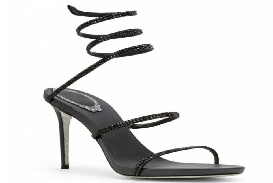 

Diamond RENE CAOVILLA CRYSTAL High Heel Sandals Women039s Ankle Snake Wrap serpentine drill Ladies Wedding Banquet HighHeeled 3579287, Nude