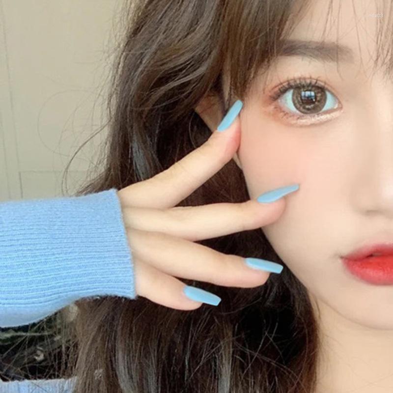 

False Nails Long Length Square Head Fashion Trend Design Blue Pure Color Matte Frosted Ballet Fake Wearable Hands Decor NN, Default