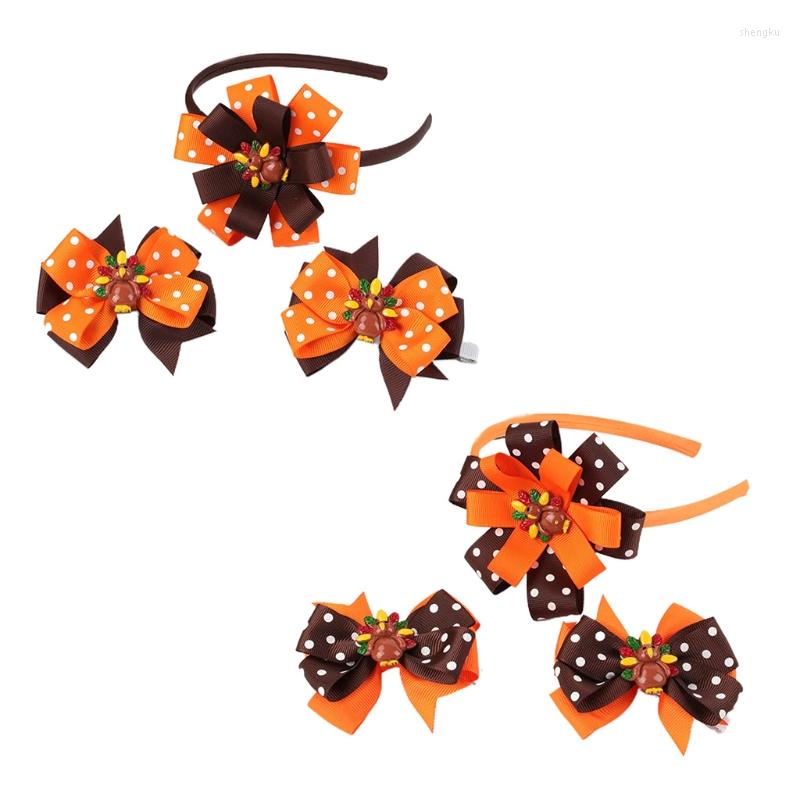 

Hair Accessories Children Bow For Thanksgiving Turkey Bands Girls Lovely Headband 3pcs Clips Delicate Head Decoration, Style one