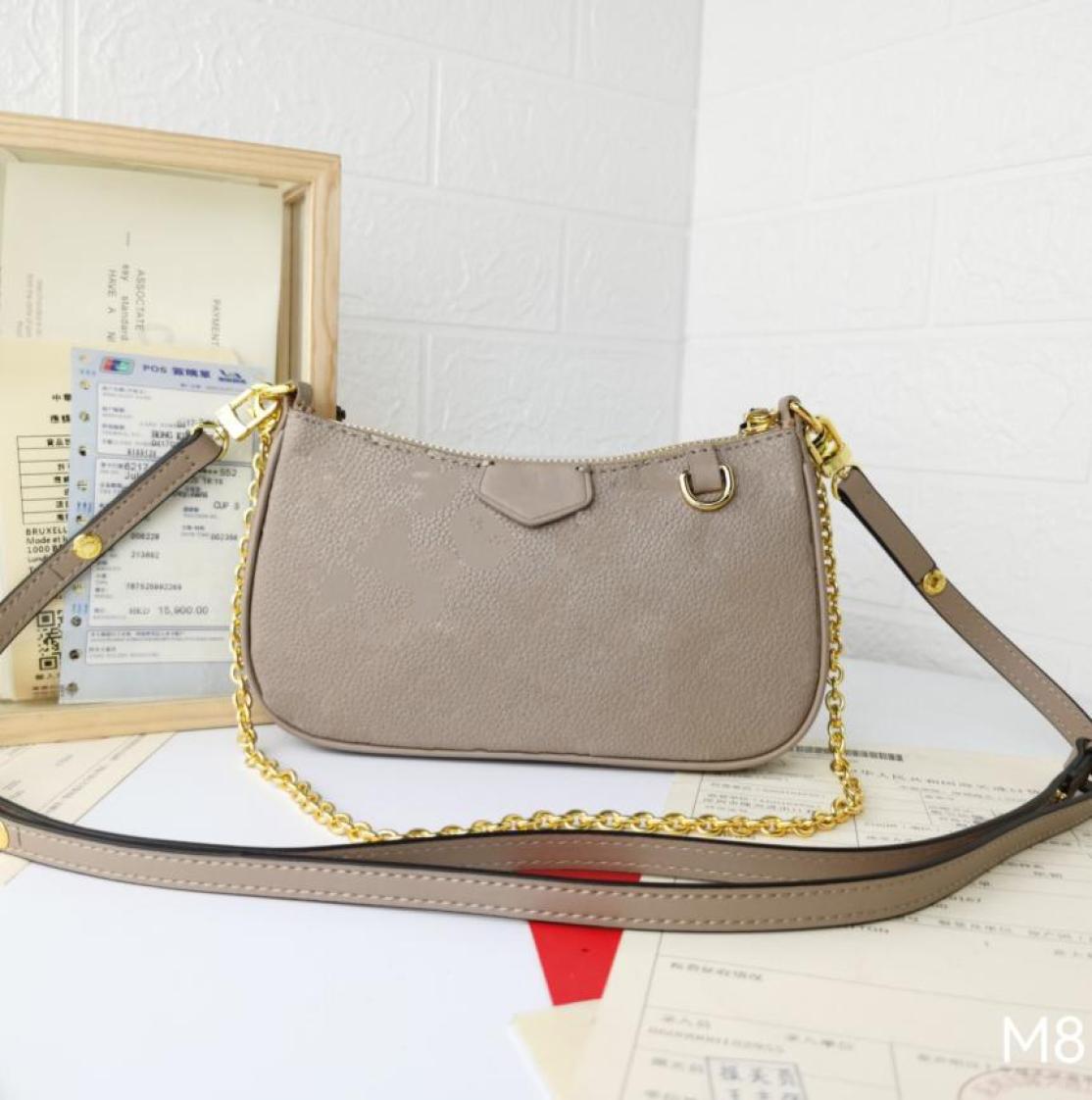 

EASY Pouch Empreinte Leather Mini Shoulder Bags Women Designer Crossbody with Leather Long Strap Extra Gold Chain Purses7990723, White