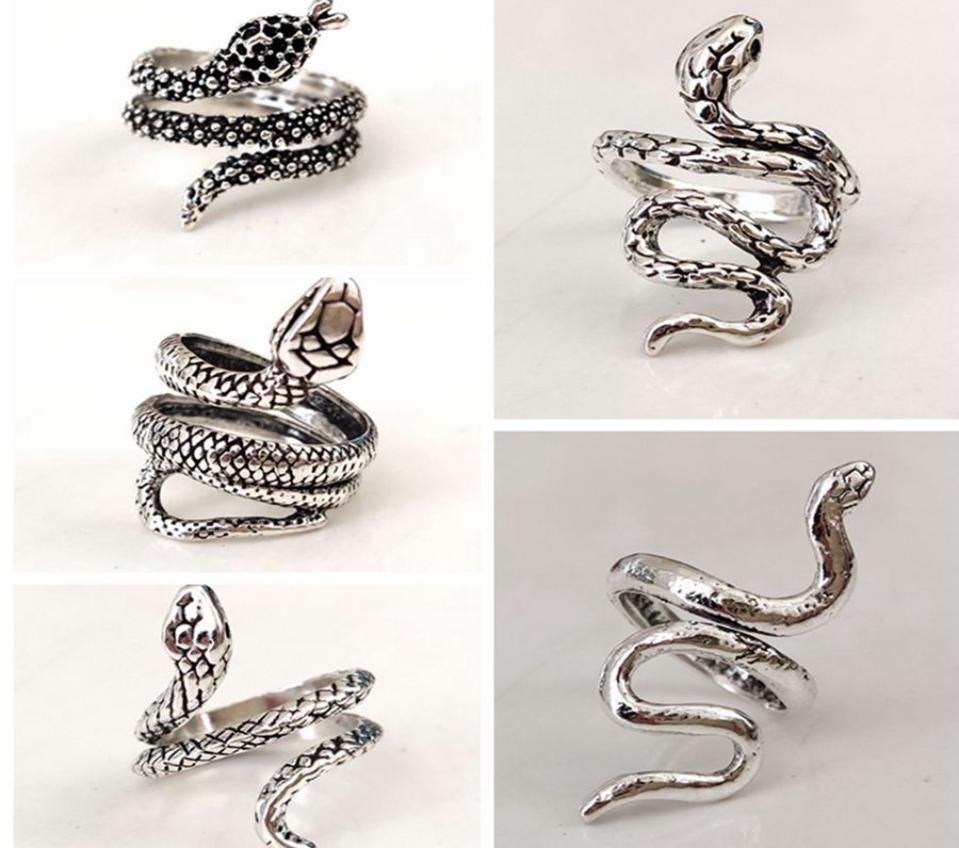 

20pcslot Antique Silver Styles Mix Snake Ring Male Female Opening Adjustable Rings Exaggerated Metal Alloy Jewelry2071255