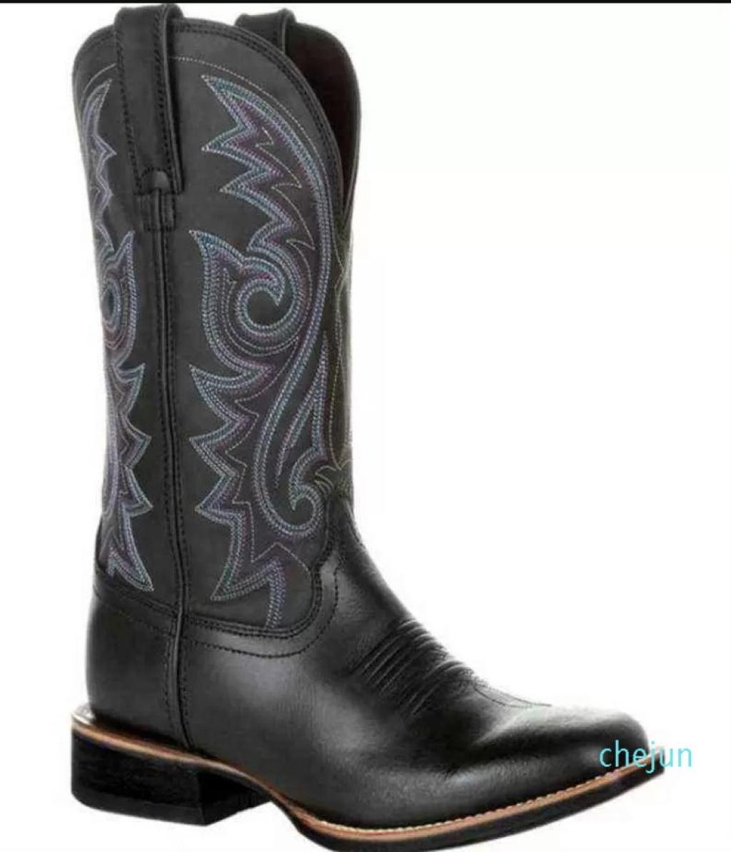 

Cowboy Boots Black Brown Faux Leather Winter Shoes Retro Men Women Embroidered Western Unisex Footwear Big Size 48 botas 2111029316834