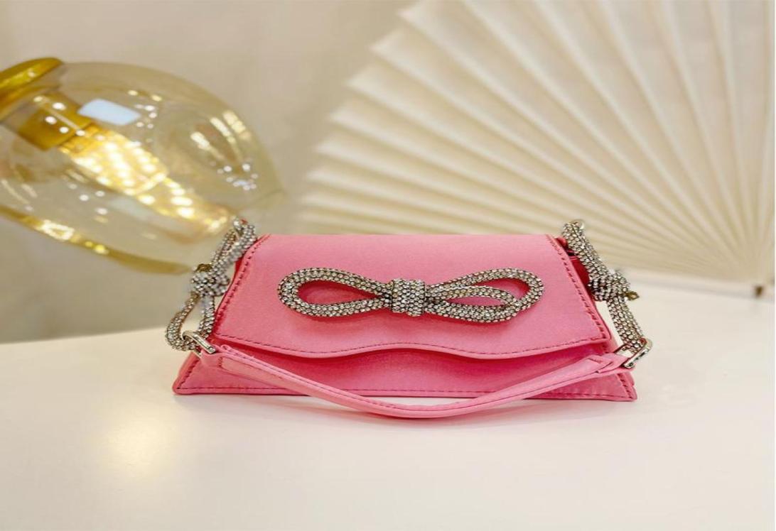 

Evening Bags Luxury Designer Handbag 2022 Women39s Fashion Casual Satin Purses Ladies Cute Mini Rhinestones Bows Shoulder BagsE6648216, White