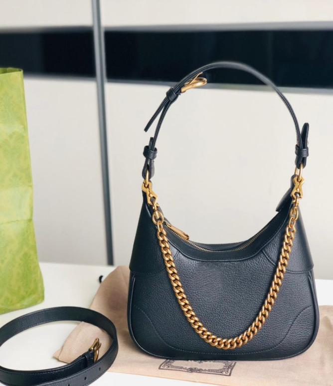 

731817 Leather Solid 4 Colors Hobo Bag Designer Double G Women Vintage Armpit Bags with Strap Chain and Handle7537735, Green