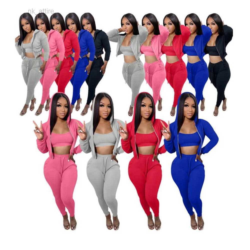 

Fall Winter Tracksuits 3 Pieces Sets Women Long Sleeve Sweatsuits Casual Hooded Jacket Vest and Pants Matching Set Casual Sports Suits Solid Sportswear 8510, Pink