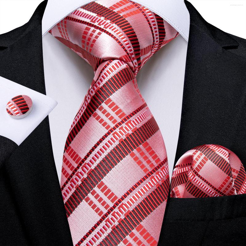 

Bow Ties Red Striped Check Men's Silk Tie Set Handkerchief Cufflinks 8cm Wide Wedding Accessories Neck Gift For Men Drop