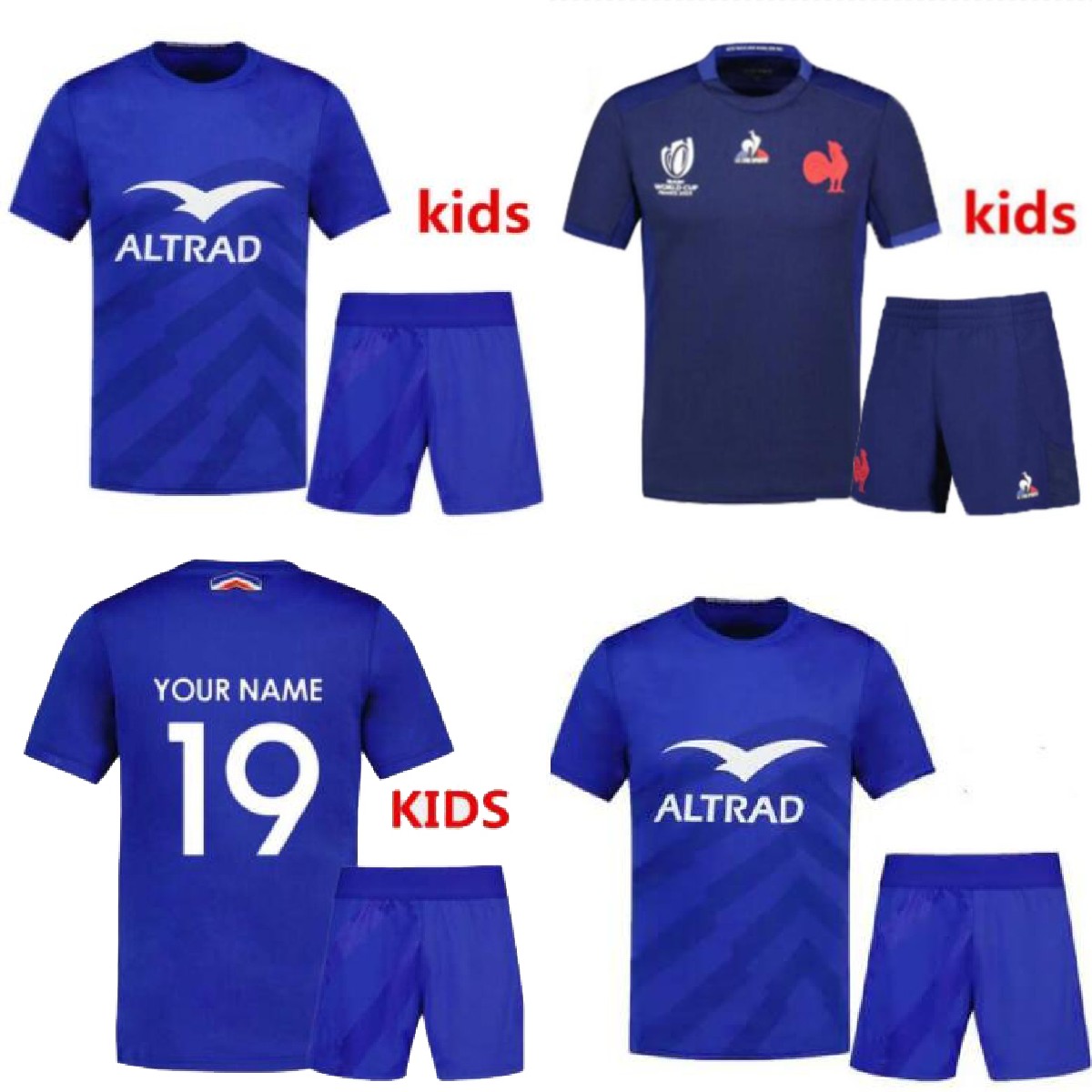 

Top KIDS style Frence Super Rugby Jerseys Maillot de Foot BOLN shirt size 16-26 Top Quality vest French world cup training pants shorts  23 Child, Bule