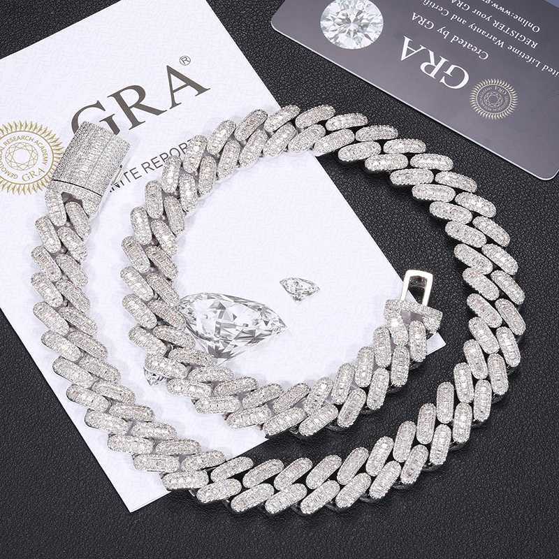 

Pass Diamond Tester 14mm 925 Sterling Silver Vvs Baguette Moissanite Iced Out Pill Shape Miami Cuban Link Chain Necklace