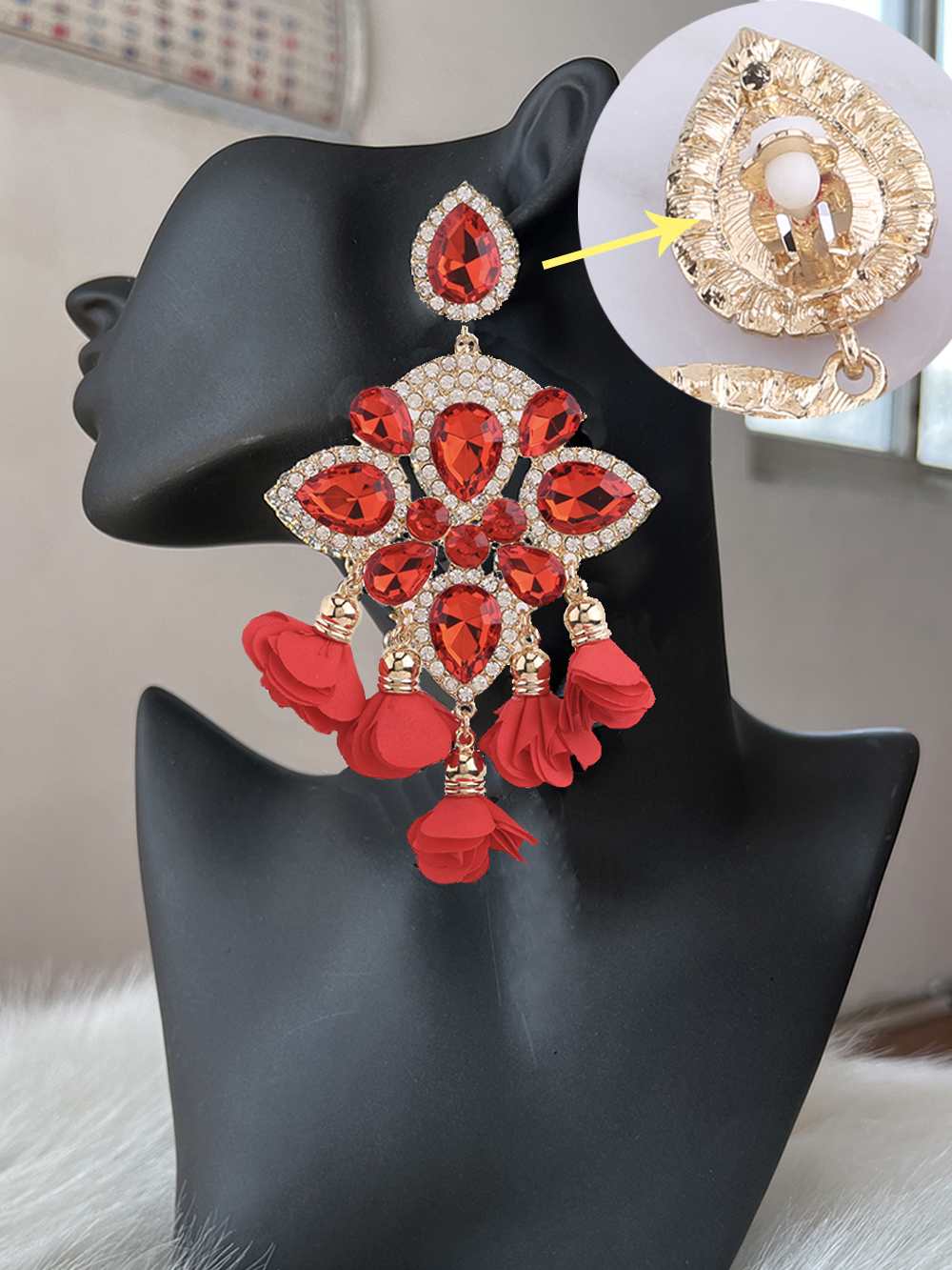 

New Boho Colorful Clip India Earrings For Women Flower Tassel Earring Rhinestones Pendant Crystal Statement Earrings Jewelry