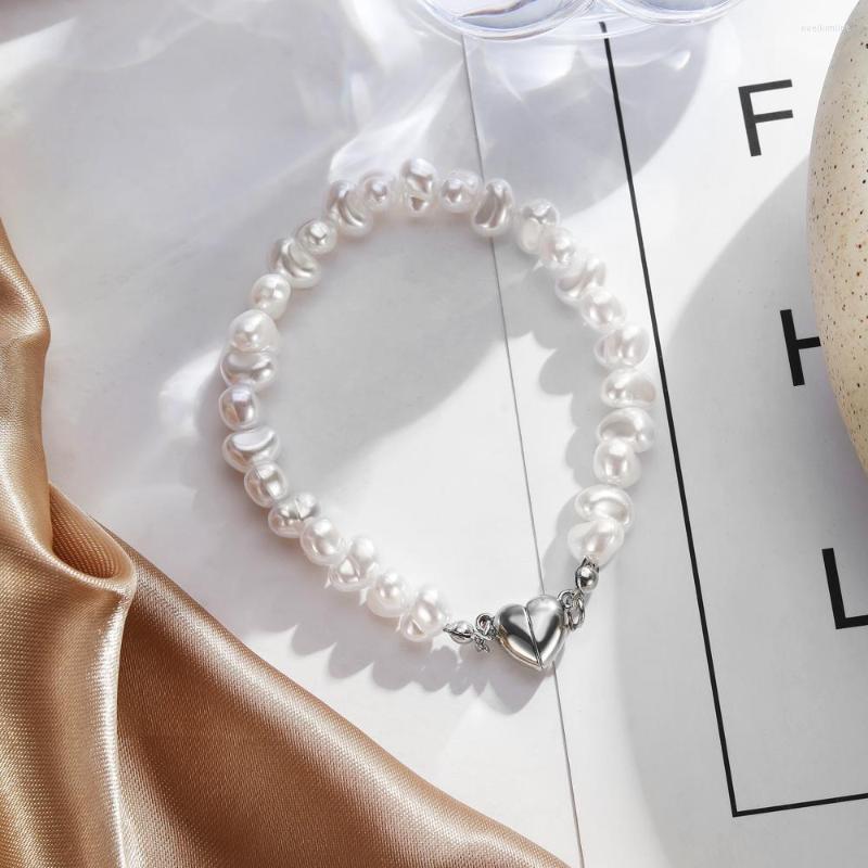 

Charm Bracelets Heart-Shaped Magnetic Lrregular Pearl Chain Women's Girls Korean Fashion Jewelry Accessories