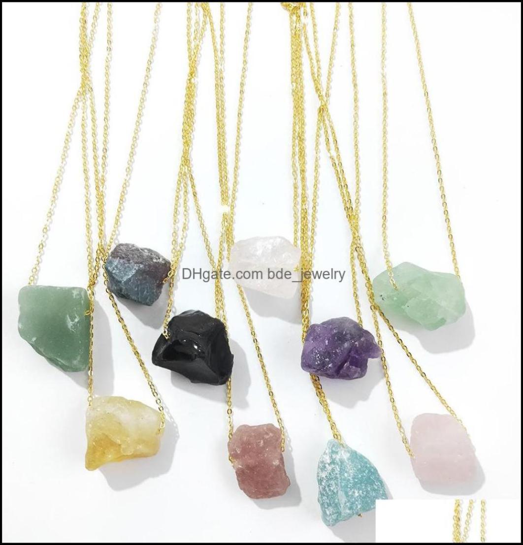 

Pendant Necklaces 18K Gold Stainless Steel Chain Irregar Natural Stone Reiki Healing Crystals Quartz Chakra Penda Bdejewelry Dhftn9012457
