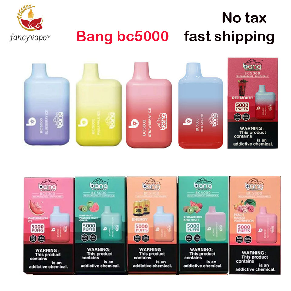 

Bang BC5000 5000 puffs Disposable vape kit 26 flavors 5000 Puffs Rechargeable 650mAh Battery Prefilled 13ml Cartridge Pod Vapor Pen, Mix flavors