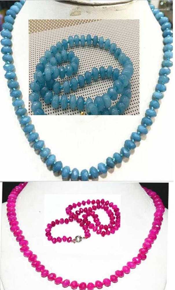 

Chains 5x8mm Rose Gray Blue Aquamarine Gems Faceted Abacus Beads Necklace