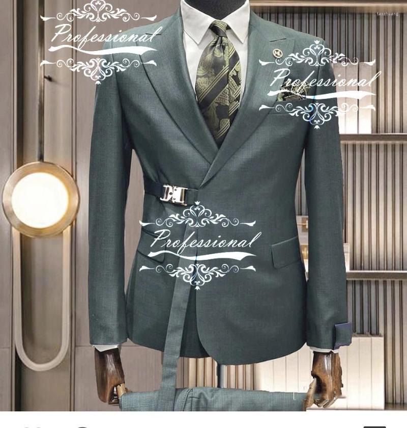 

Men's Suits Adjustable Belt Metal Buckle Full Men's Wedding Clothing Outfit Green Set Costume Homme Party Wear Jacket Pants Blazer, Ivory