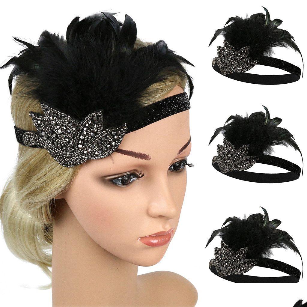 

Headbands Women Elegant Wedding Hair Accessories Fashion Rhinestones Feather Party Hat Sequins Beaded Headband Accessory Drop Delive Dhuwi