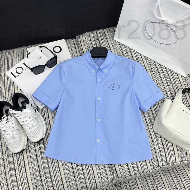 

Women' Blouses & Shirts designer 2023 Summer New Print Letter Single breasted Reduced Age Sweet Polo Neck Short Sleeve Shirt QCX9, Blue5
