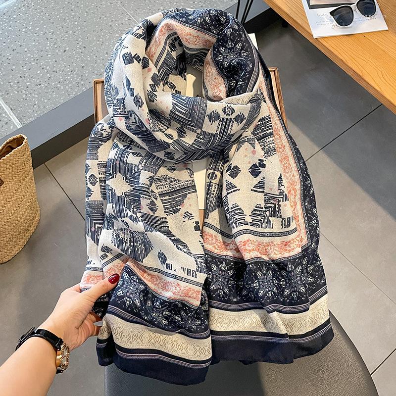 

Scarves Fashion Print Cotton Shawls And Wraps For Women 90 180cm Large Scarfs Spring Headband Female Hijab Air-conditioned Rooms Warm
