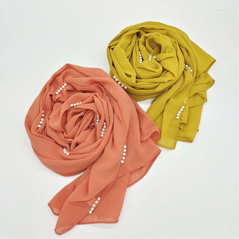 

Scarves Wholesale Ladies Solid Color Plain Chiffon Hijab Shawls Turban Malaysia Indonesia Luxury Instant Scarf With Pearls