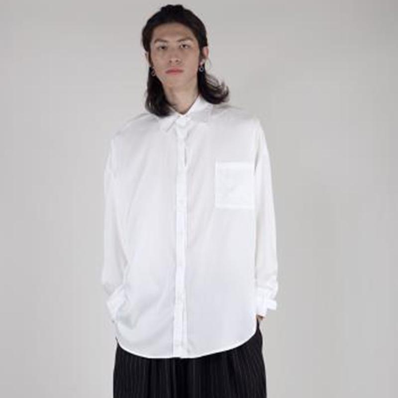 

Men's Casual Shirts White Shirt Spring And Autumn Lapel Pure Color Simple Leisure Long Sleeve Fashionable Single Pocket DesignMen'