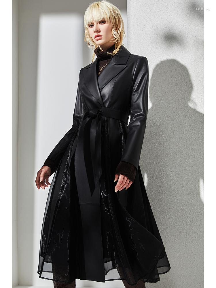 

Women's Leather Natural Jackets Woman Sheepskin Trench Coats Lambskin Clothes Fashion 2023 Luxury In External Clothing Coffee Black, Picture shown