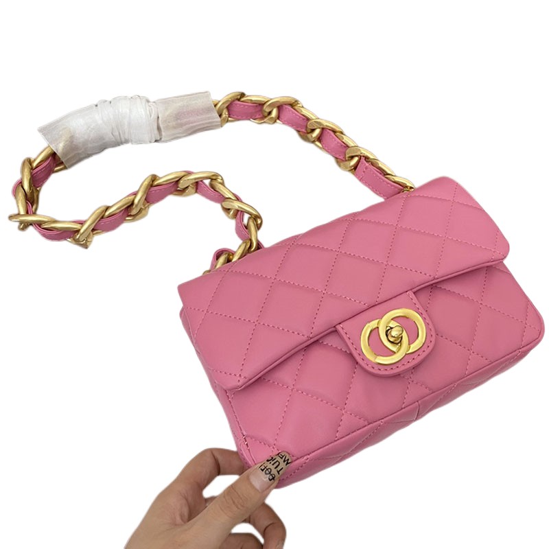 

Designer Bag Hot With Bold Gold Chain Bags Pink Classic Handbag 22s Flap Women's CrossBody Purses Official Imported Genuine Leather From France Wallet Size 21x14cm, White 21x14cm