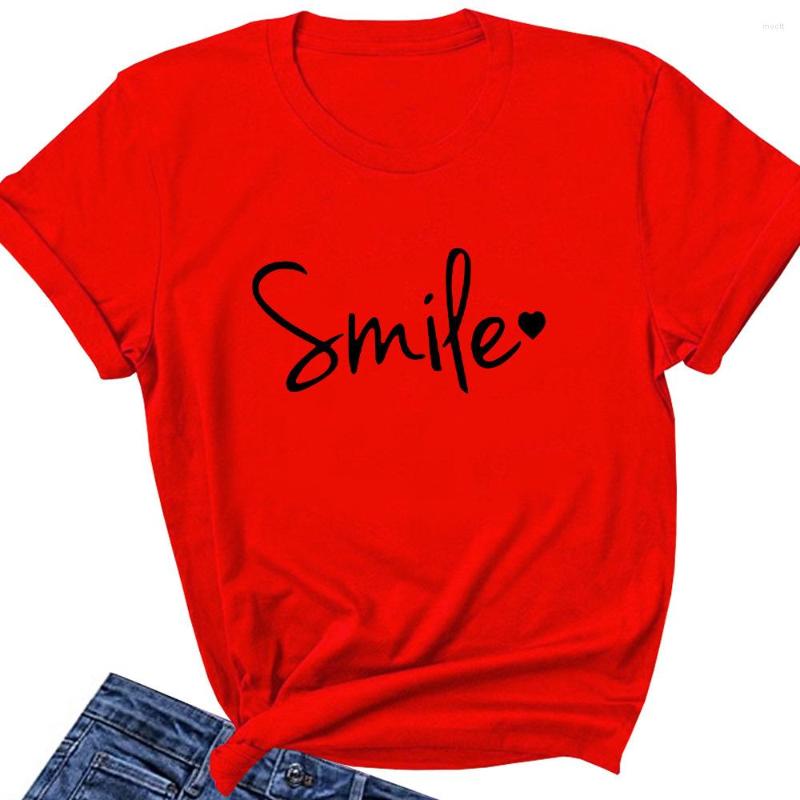

Women's T Shirts Smile Woman Tshirt Red Summer Short Sleeve Female T-shirt Casual Unisex Tee Top Graphic, Dgray2