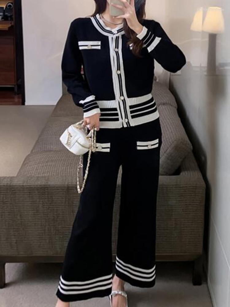 

Women's Two Piece Pants ZAWFL Women Casual Knitted Set Sweater Cardigan Coat Wide Leg Pant Suits Loose Tracksuit Knitwear 2 Sets 2023, Picture color