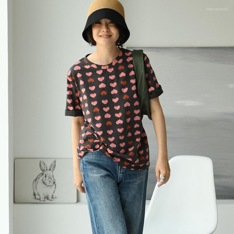 

Women's T Shirts MICOCO T6336C Literary Casual Western Style Strawberry Print Look Slim Everything Match Crew Neck Short-sleeved T-shirt, Grey