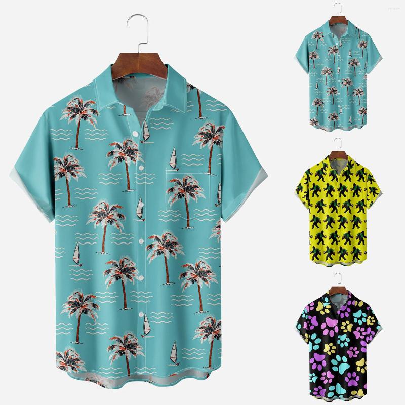 

Men's T Shirts Flower Short Sleeved Shirt Men's Summer Beach Style Relaxed Solid Button Korean Fashion Oversized Casual, Green