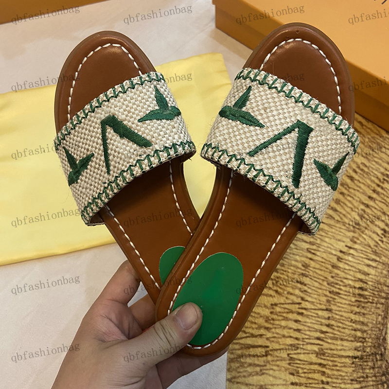 

Designer Womens Slippers Woven Embroidery Flat Sandals Home Bathroom Outdoor Beach Shoes Flat Solid Color Office Casual Shoe Vintage Mule Flip Flops Classic Black, Box
