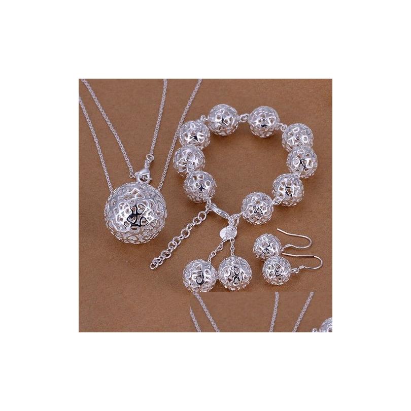 

Bracelet Earrings Necklace 57G 925 Sier Jewelry Set Fit Women Gs110 High Quality Plated Bracelet Earring Wholesale Retail Drop De Dhbzt, Silver