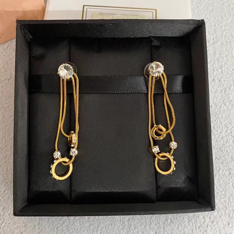 

Lovely Trendy Luxury Fine Jewelry Crystal Gold Chain Tassel Elegant Earrings Women Famous Brand Charm Fashion Designer