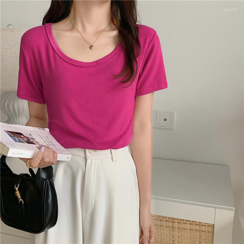 

Women's T Shirts Korean Version Of The Summer U-neck Loose Hundred Hit Bottom Female Solid Color Thin Casual Top T-shirt, Orange