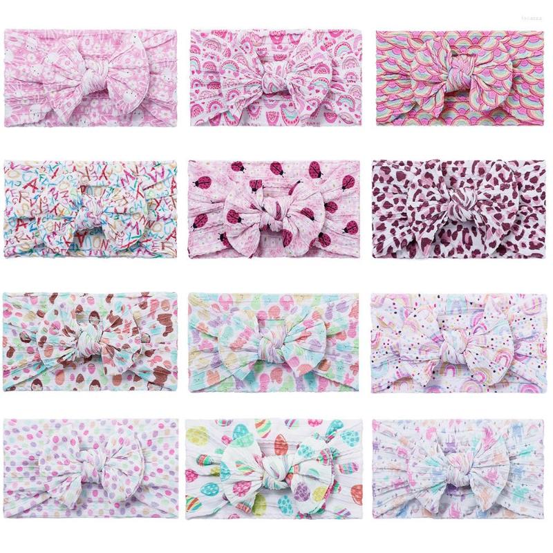 

Hair Accessories 40 Pcs/Lot Wholesale Floral Print Baby Nylon Headbands Cable Knit Knot Bow Headwraps Kids Girls, Picture shown