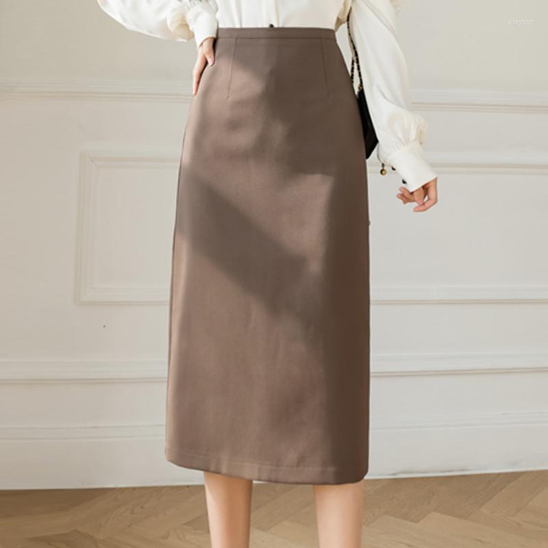 

Skirts Autumn Winter Ladies Mid-Length Elegant Casual High-Waist Hip-Wrapped A-Line Formal Dress Nylon Cotton Skirt Korean Style A239, Black